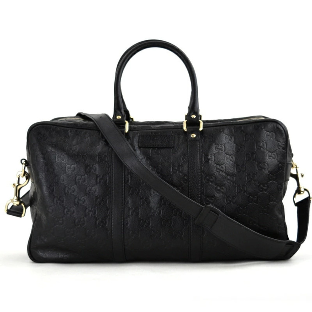 Gucci Boston Bag Shoulder Strap Guccissima Black Leather One